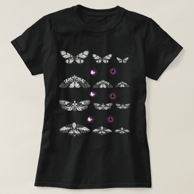 Camiseta Black and White Moth , Butterfly Art (Frente do Design)