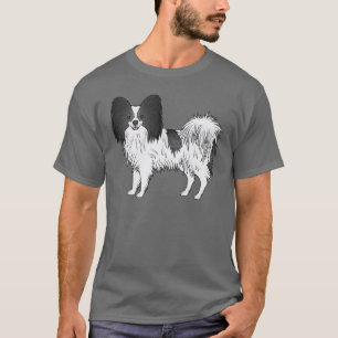 Camiseta Black and White Papillon Happy Cartoon Dog