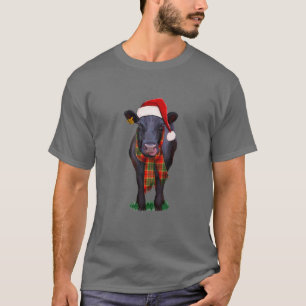 Camiseta Black Angus Cow Santa Hat Natal, Olá Thankm