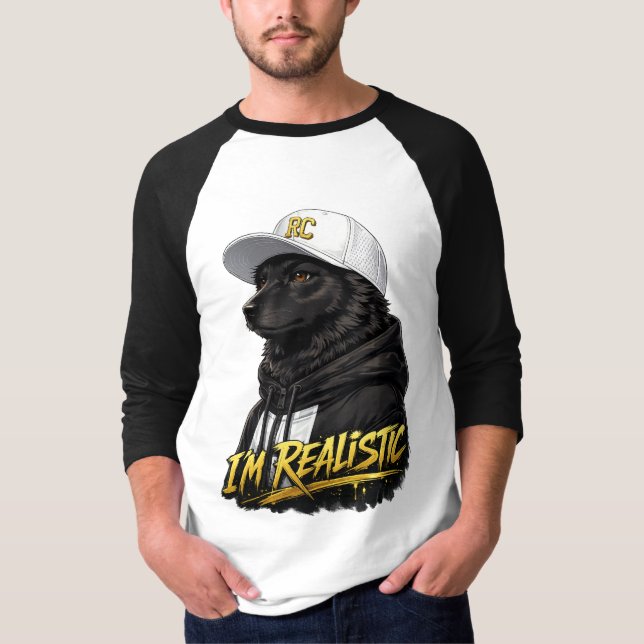 Camiseta Black Anime Dog Streetwear Art | I'm Realistic (Frente)
