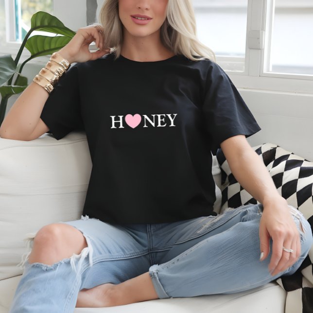 Camiseta Black Basic Heart Impressão (Black Basic Heart Honey Print T-Shirt)