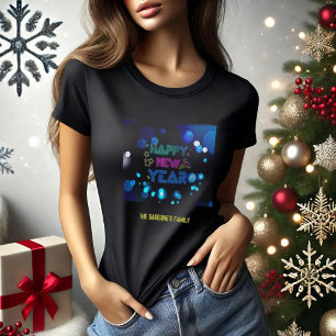 Camiseta Black & Blue Midnight Sparkle Neon Glow Ano Novo 