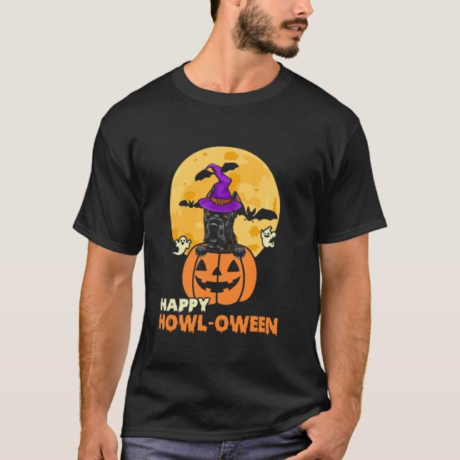 Camiseta Black Cane Corso Witch Dog Feliz Halloween C (Frente)