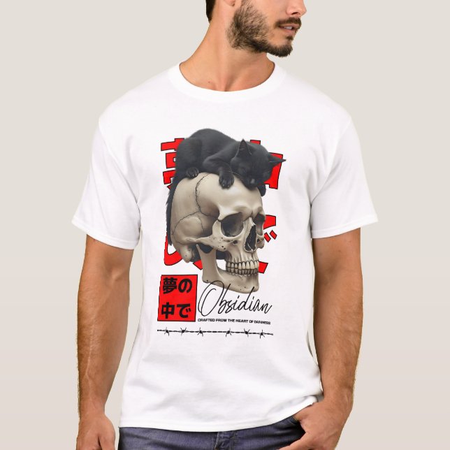 Camiseta Black Cat and Skull: Dream Within Art (Frente)