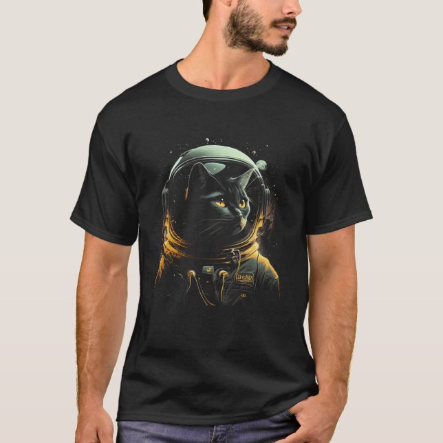 Camiseta Black Cat Astronaut Graphic Tees Men Women Boys Gi (Frente)