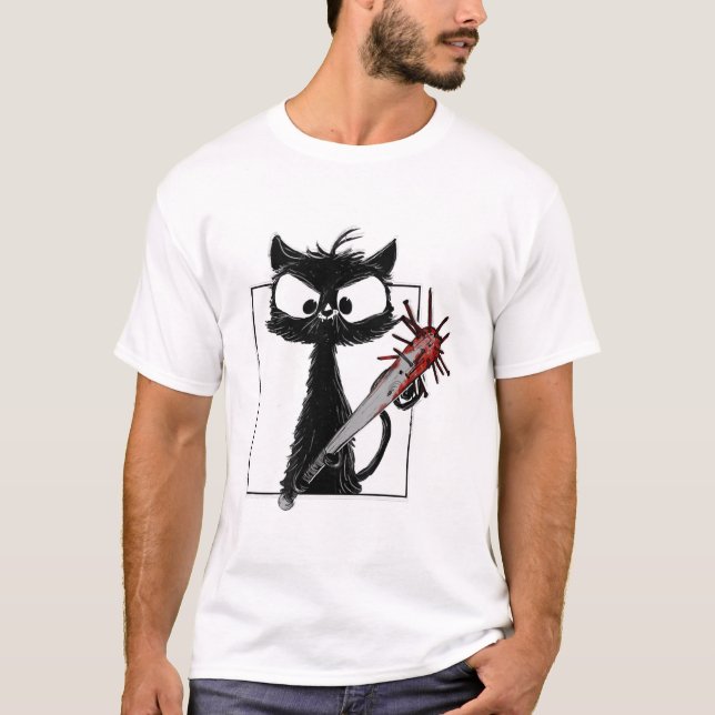 Camiseta Black Cat Baseball Horror Halloween (Frente)