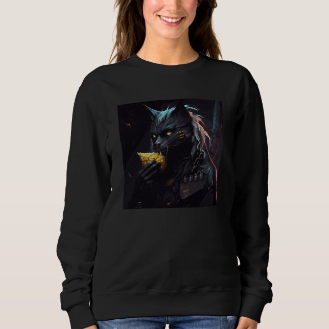 Camiseta Black Cat Biting Corn On The Cob (Frente)