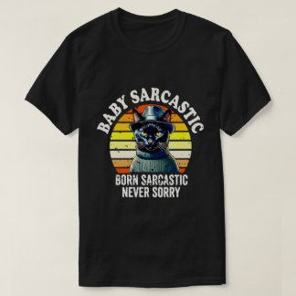 Camiseta Black Cat Born Sarcastic Never Sorry Retro Sunset