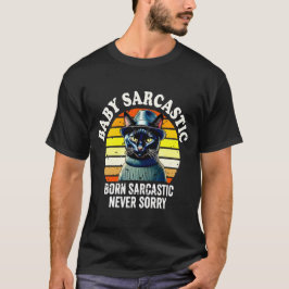 Camiseta Black Cat Born Sarcastic Never Sorry Retro Sunset