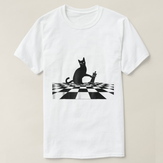 Camiseta Black Cat Chess Checkmate Art (Frente do Design)