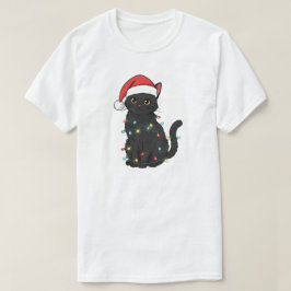 Camiseta Black Cat Christmas Lights – Funny Santa Kitten