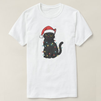 Camiseta Black Cat Christmas Lights – Funny Santa Kitten