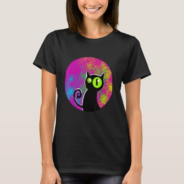 Camiseta Black cat coloured background glowing eyes (Frente)