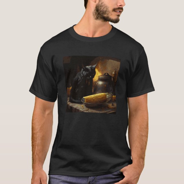 Camiseta Black Cat Cooking Corn On The Cob (Frente)