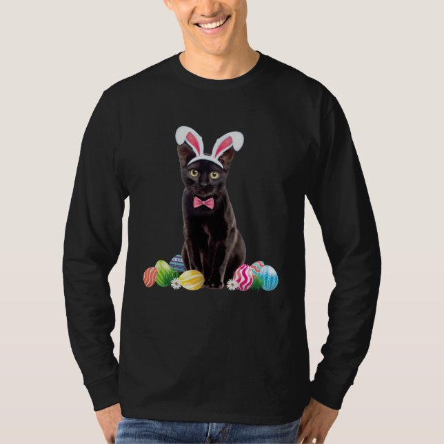 Camiseta Black Cat Easter Day Bunny Eggs Costume Mens Women (Frente)