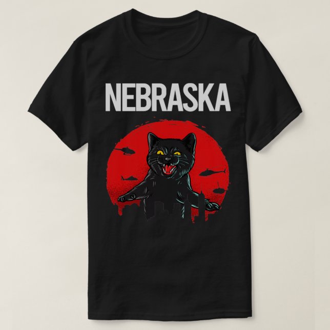 Camiseta Black Cat Engraçado Nebraska (Frente do Design)