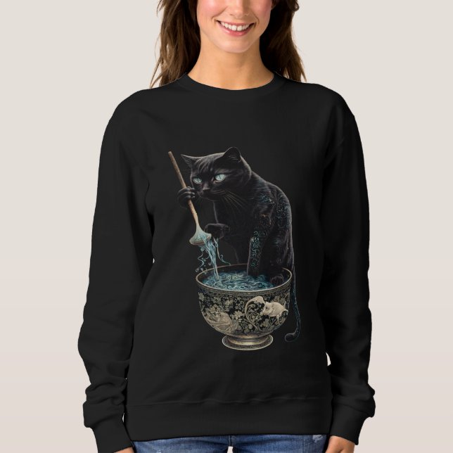 Camiseta Black Cat Fishing Noodles Graphic Tees Men Women B (Frente)