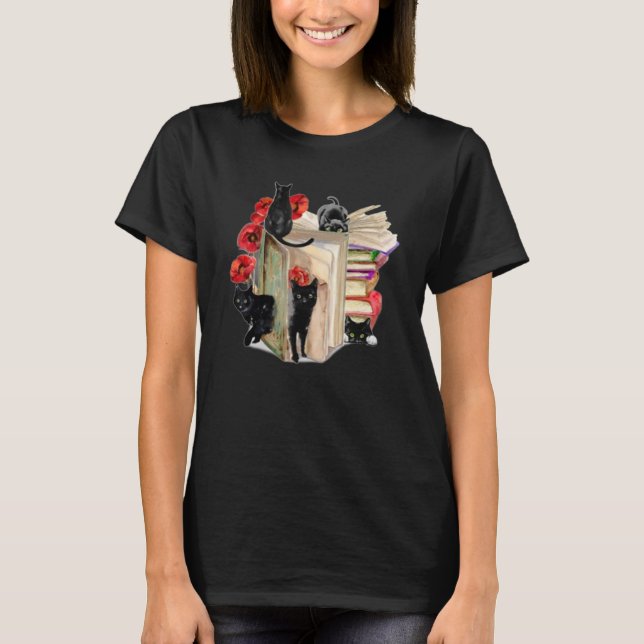 Camiseta Black Cat Flower Books (Frente)