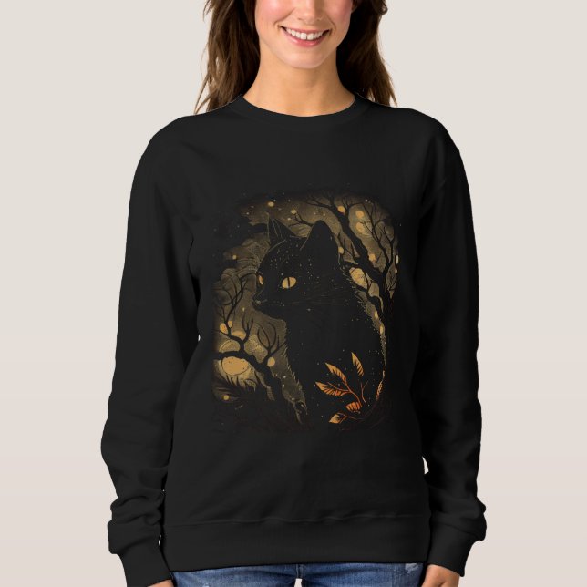 Camiseta Black Cat Forest Graphic Tees Men Women Boys Girls (Frente)