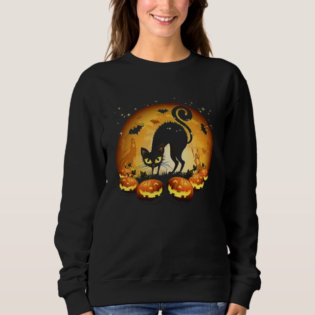 Camiseta Black Cat Full Moon Scary Pumpkin Halloween T (Frente)