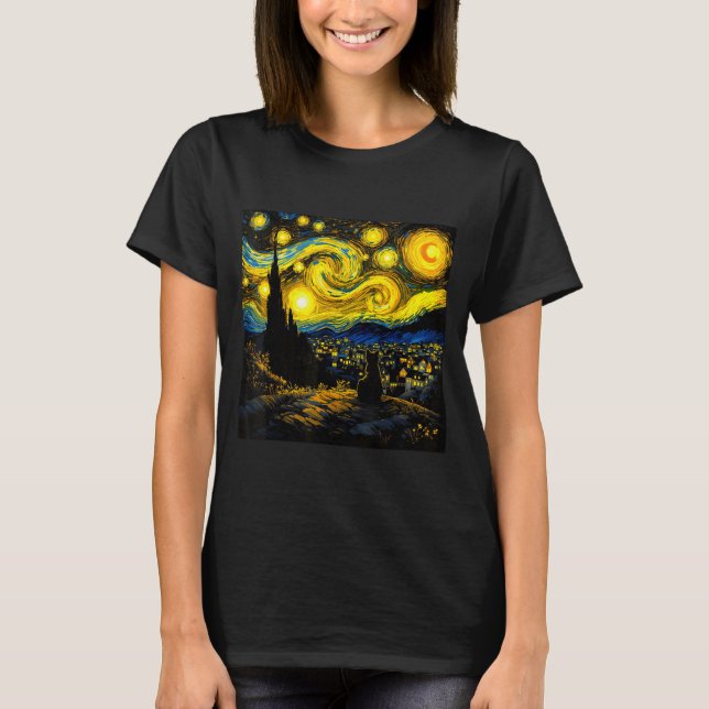 Camiseta Black Cat Funny Cat Lover Mom Daddy Starry Night V (Frente)