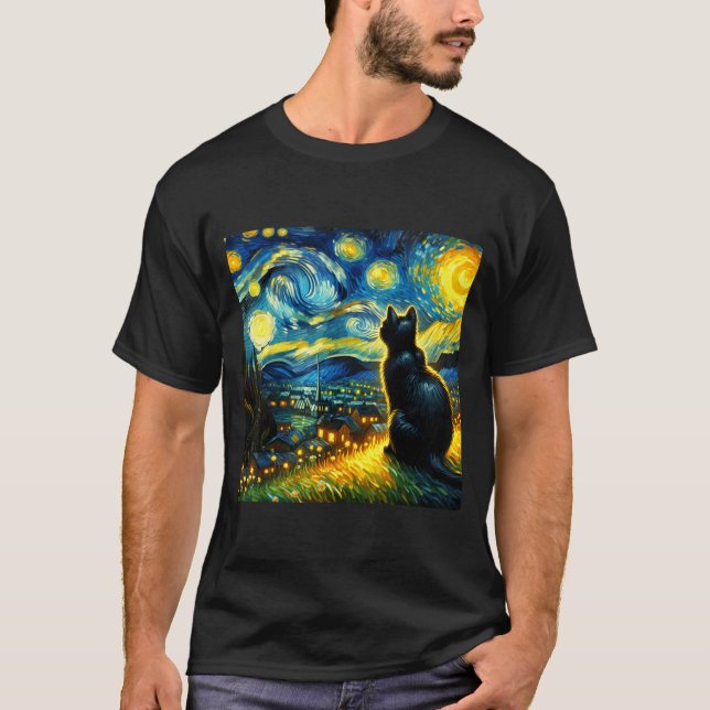 Camiseta Black Cat Funny Cat Lover Mom Daddy Starry Night V (Frente)