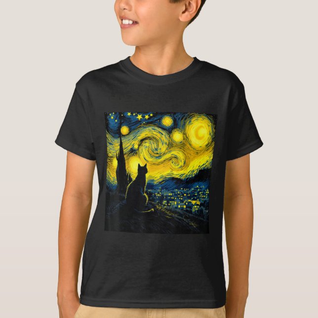 Camiseta Black Cat Funny Cat Lover Mom Daddy Starry Night V (Frente)