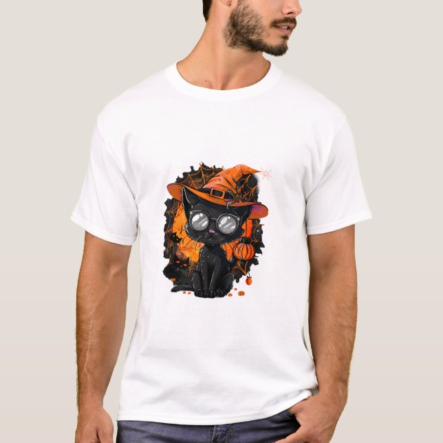 Camiseta Black Cat Halloween Costume Witchcraft Spy Web (Frente)