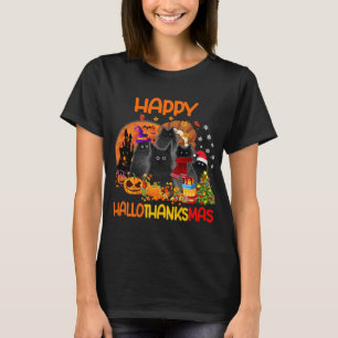 Camiseta Black Cat Happy Hallothanksmas Dia das Bruxas
