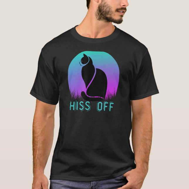 Camiseta Black Cat Hoff Meow Retro Sunset Estilo Preto K (Frente)