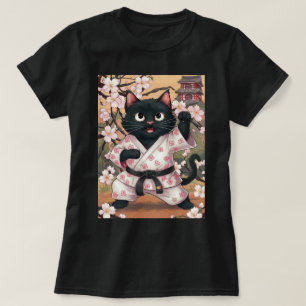 Camiseta Black Cat Karate Cute Kimono