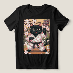Camiseta Black Cat Karate Cute Kimono