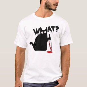 Camiseta Black Cat Killer Ask What Halloween Knife Sarcasm