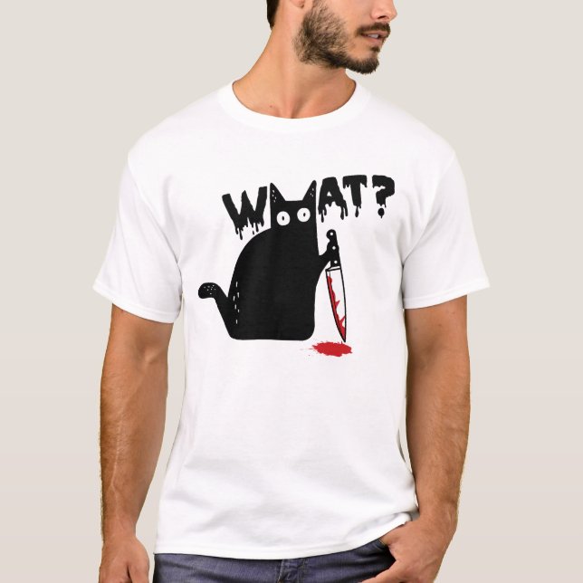 Camiseta Black Cat Killer Ask What Halloween Knife Sarcasm (Frente)
