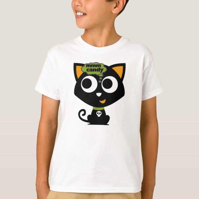 Camiseta Black Cat Mmm Candy Halloween (Frente)