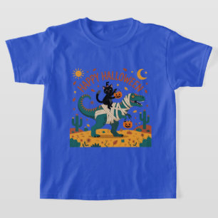 Camiseta Black Cat & Mummy T-Rex Passeio de Halloween