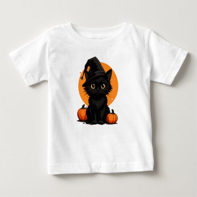 Camiseta Black Cat on Pumpkins under Full Moon  (Frente)