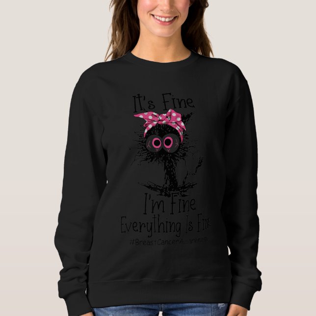 Camiseta Black Cat Pink Headband Its Fine I'm Fine Everythi (Frente)