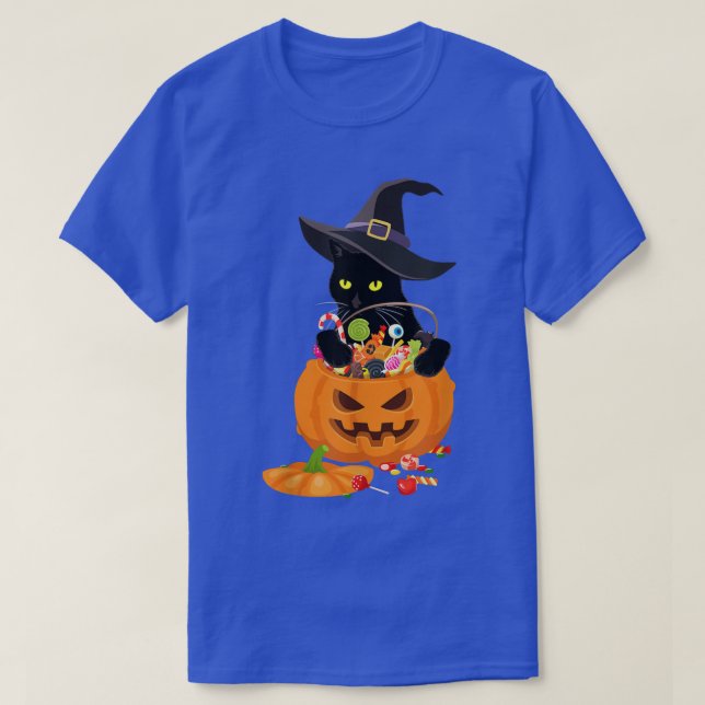 Camiseta Black Cat Playing With Jack O Lantern Pumpkin Hall (Frente do Design)