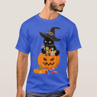Camiseta Black Cat Playing With Jack O Lantern Pumpkin Hall