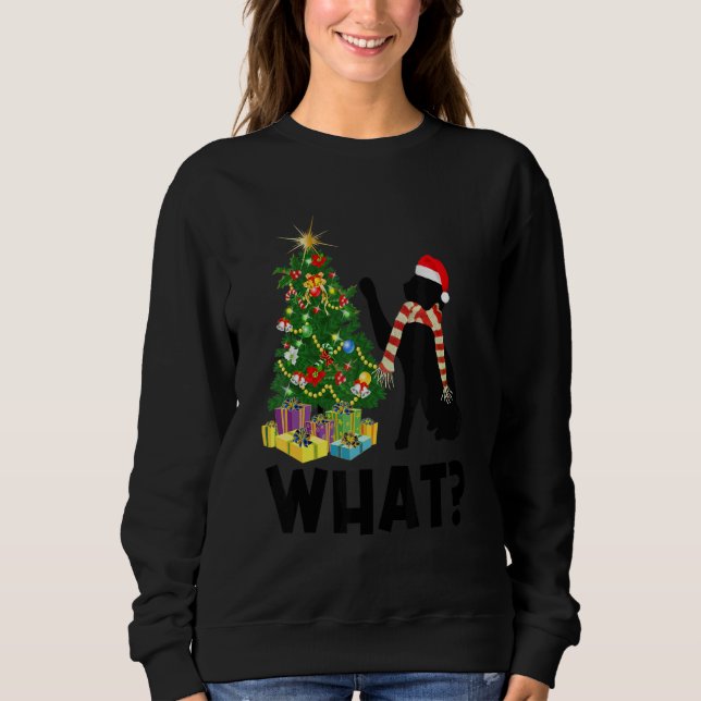 Camiseta Black Cat Pushing Christmas Tree Over Cat What 1 (Frente)