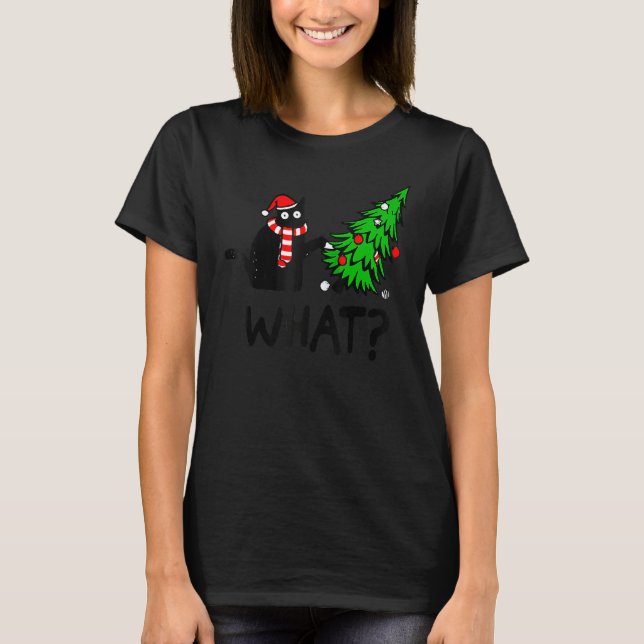 Camiseta Black Cat  Pushing Christmas Tree Over Cat What 3 (Frente)