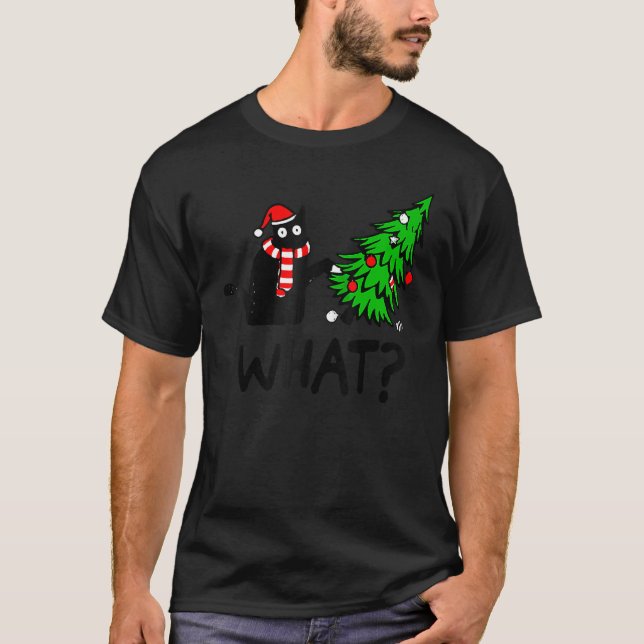 Camiseta Black Cat  Pushing Christmas Tree Over Cat What 3 (Frente)