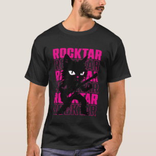 Camiseta Black Cat Rockstar - Gatinho Flautista Gaita Mu