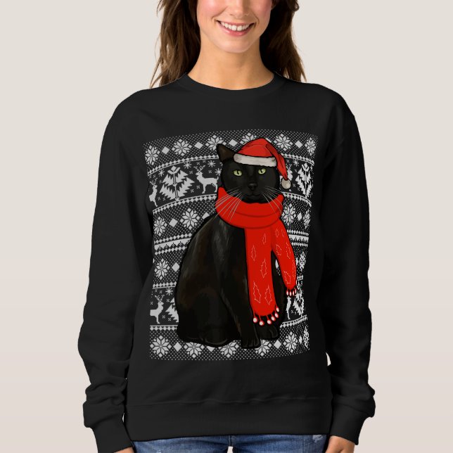 Camiseta Black Cat Santa Hat Febre Fresca De Natal X (Frente)