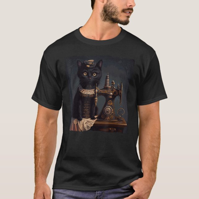 Camiseta Black Cat Sewing Steampunk (Frente)