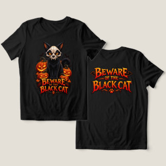 Camiseta Black Cat Skull Halloween with Jack O Lanterns – S