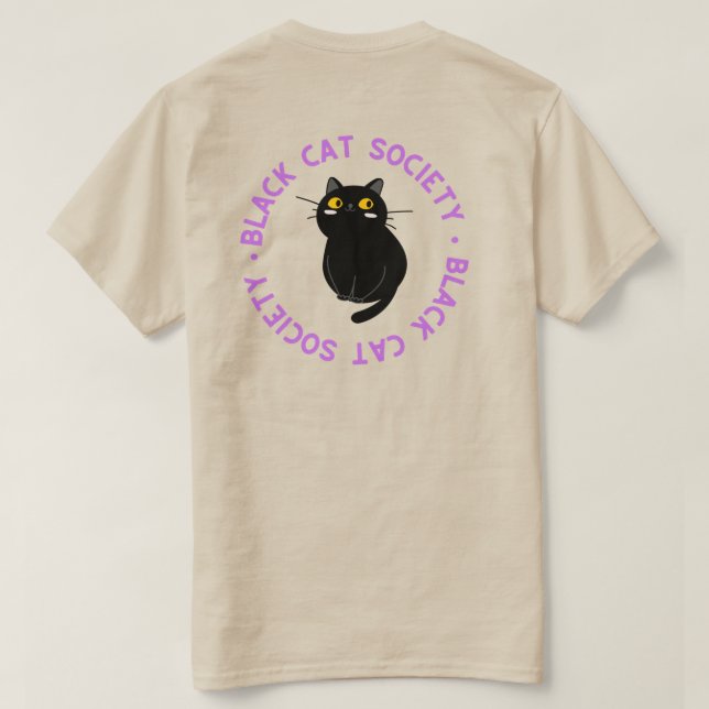 Camiseta Black Cat Society em Roxo (Verso do Design)