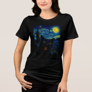 Camiseta Black Cat Starry Night Van Gogh Cat Selfie