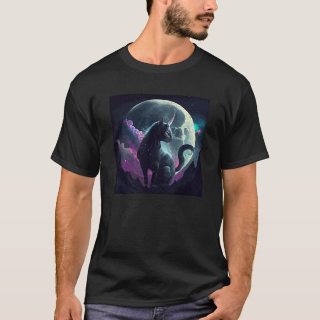 Camiseta Black Cat Unicorn Moon (Frente)